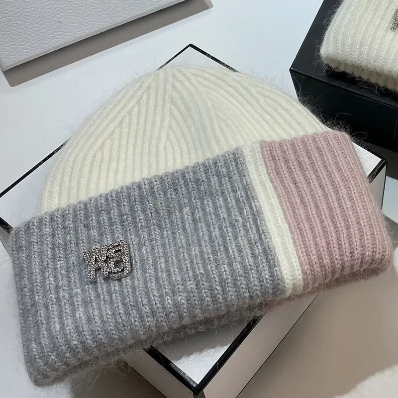 New Color Matching Beanies for Women Rabbit Fur Soft Fluffy