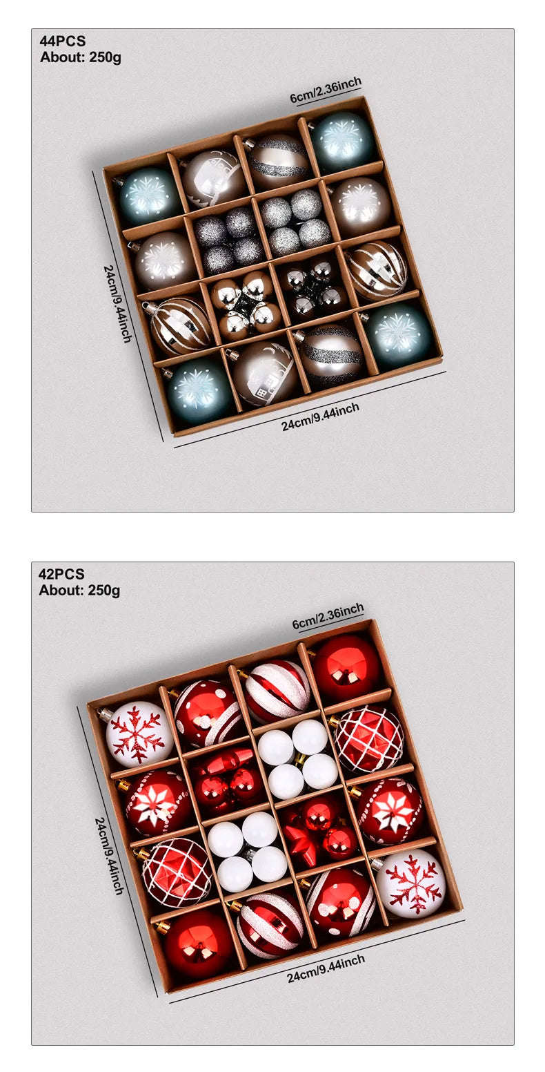 44pcs Christmas Baubles Set – Painted & Electroplated
