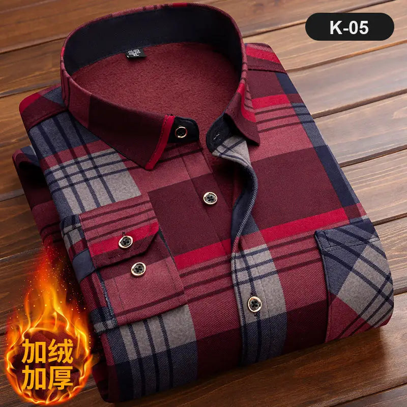 2024 Men Fleece Shirt New Autumn Winter Male Long Sleeve Pla