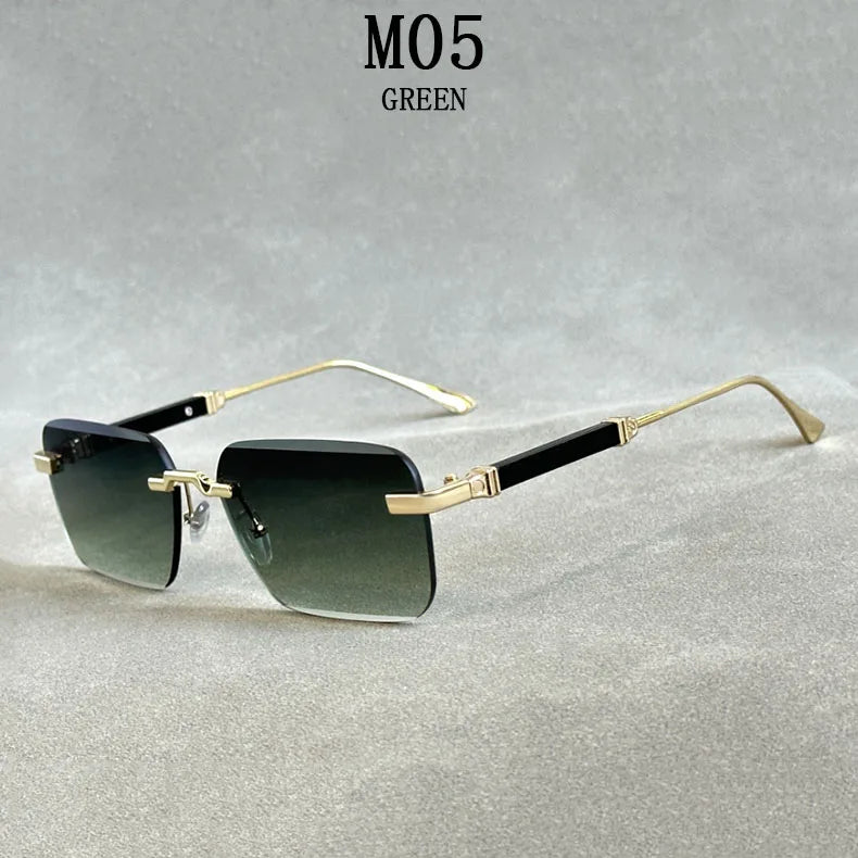 Designer Sunglasses For Men Vintage Rimless Sunglasses Women Trendy Luxury Square Fashion Glasses Vintage Gafas De Sol Hombre