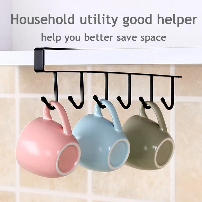 6 Hook Coffee Cup Mug Holder Black White Hooks Shelf Multifu