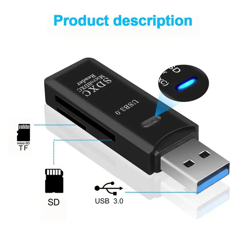 2-in-1 Multi Functional  High-speed USB 3.0/2.0 Card Reader Supports TF+SD Computer Tablet Camera Laptop Car Mounted