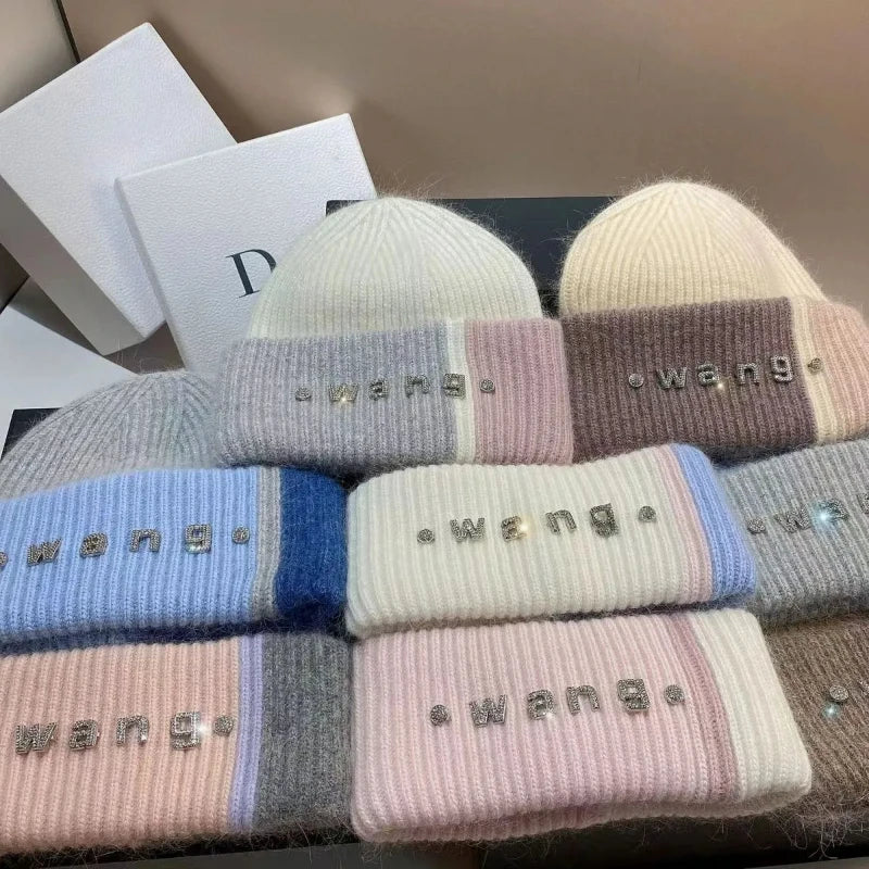 New Color Matching Beanies for Women Rabbit Fur Soft Fluffy