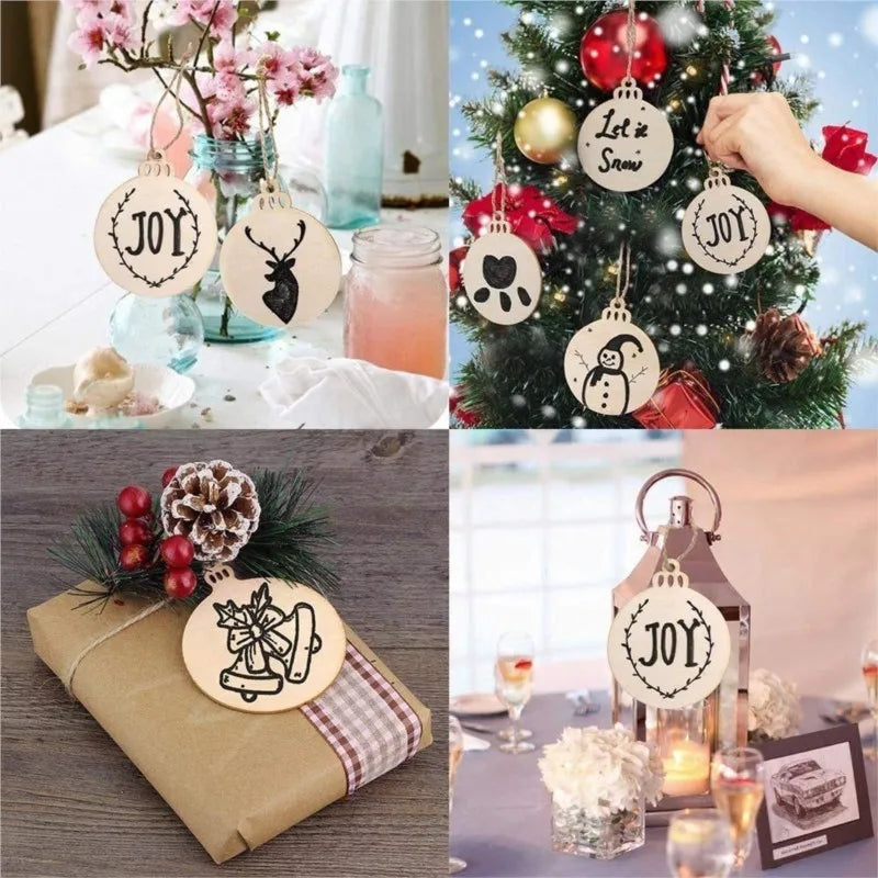 10pcs Wooden Christmas Baubles Tags
