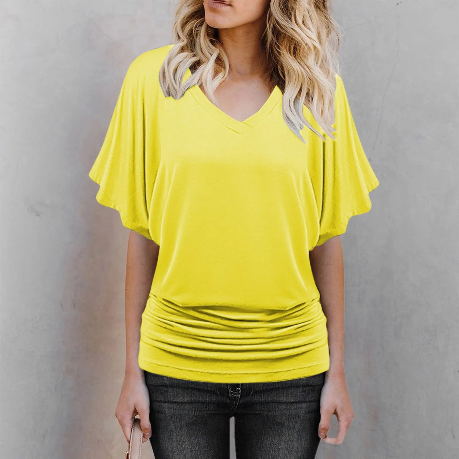 Soft Pleated Summer Bating Short Sleeved V