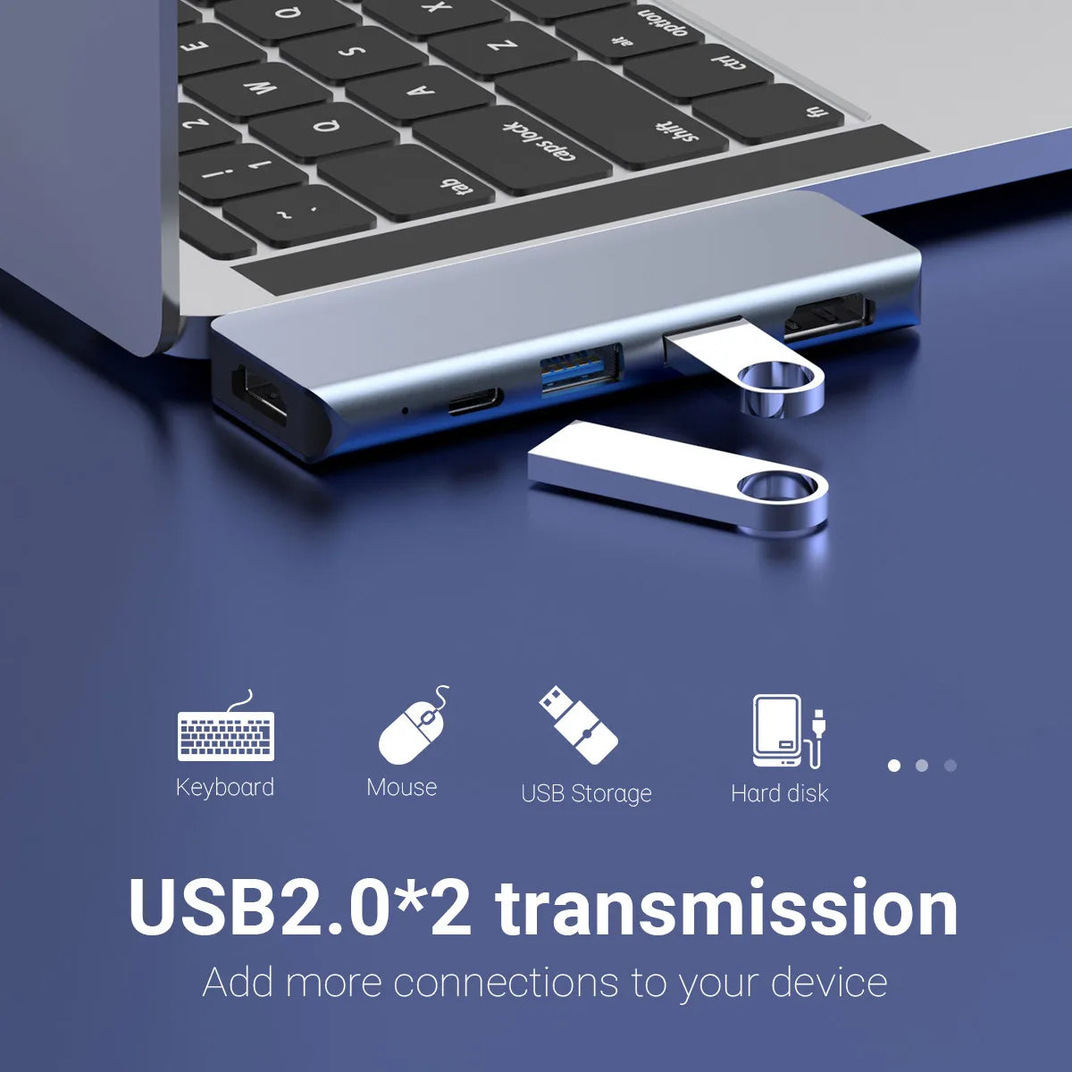 5-in-1 USB-C Hub Laptop Docking Station USB C to Dual HDMI Adapter with 4K 60Hz HDMI*2, PD100W , USB2.0 Port for MacBook Pro/Air