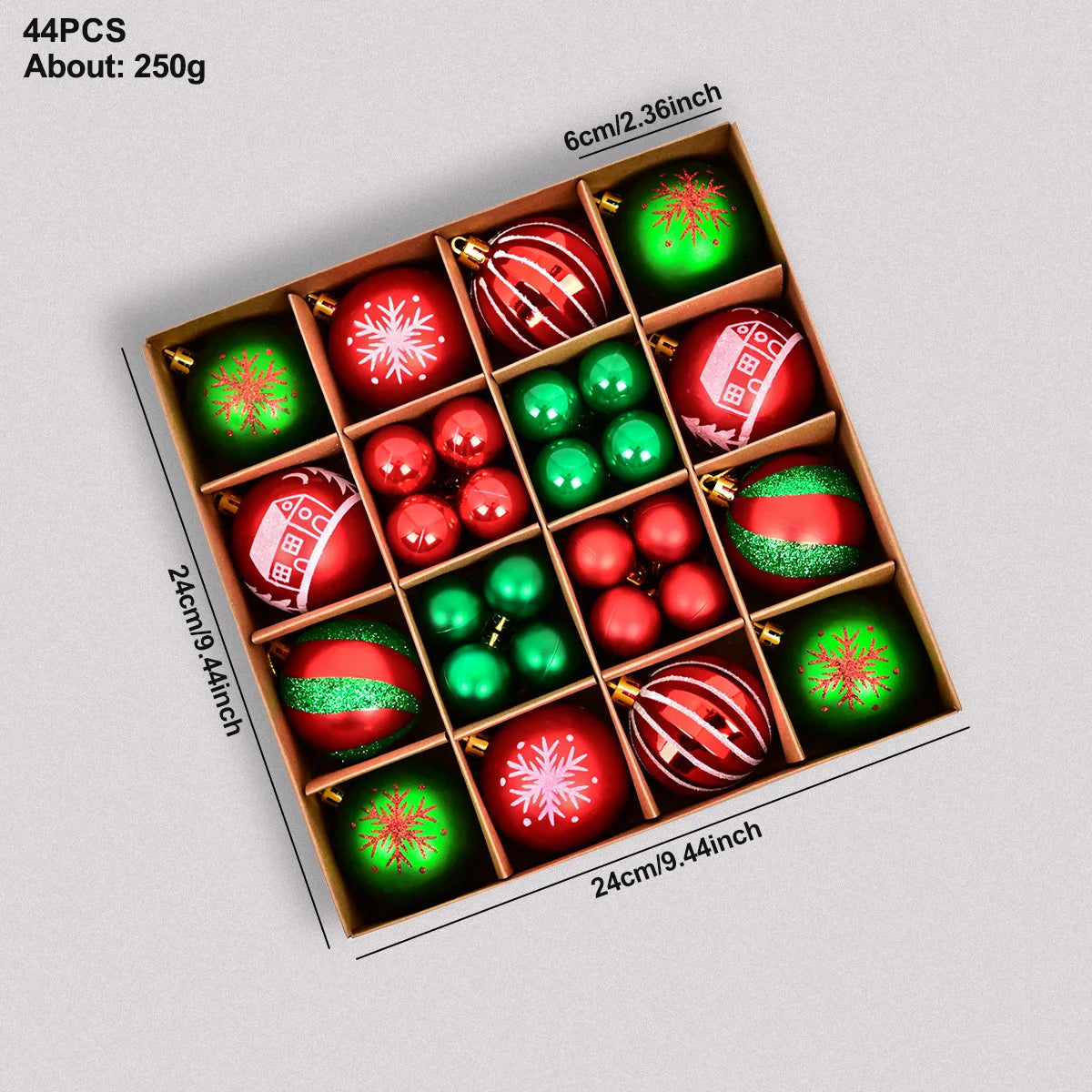 44pcs Christmas Baubles Set – Painted & Electroplated