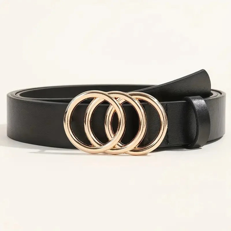 Women's Belt Trend Triple Round Buckle Belt Simple Versatile