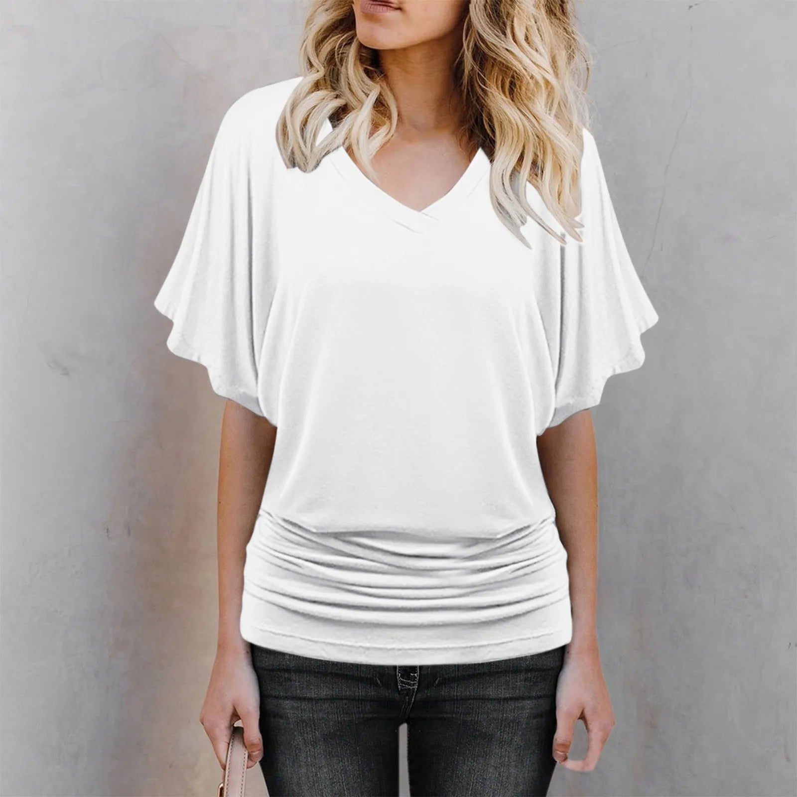 Soft Pleated Summer Bating Short Sleeved V