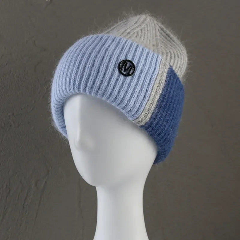 New Color Matching Beanies for Women Rabbit Fur Soft Fluffy