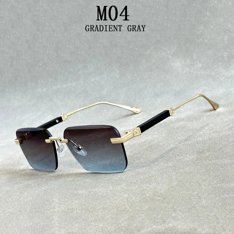Designer Sunglasses For Men Vintage Rimless Sunglasses Women Trendy Luxury Square Fashion Glasses Vintage Gafas De Sol Hombre