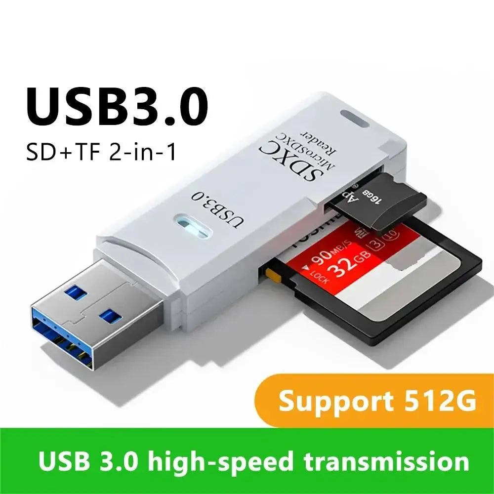2-in-1 Multi Functional  High-speed USB 3.0/2.0 Card Reader Supports TF+SD Computer Tablet Camera Laptop Car Mounted