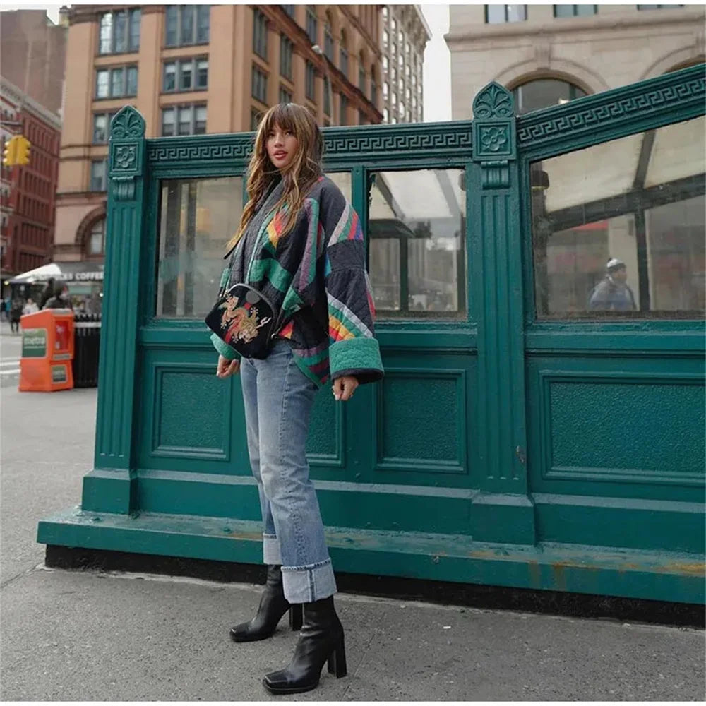 UNIZERA 2023 Autumn/Winter New Product Women's New Fashion and Casual Versatile Polo Collar Cardigan Spliced Cotton Coat