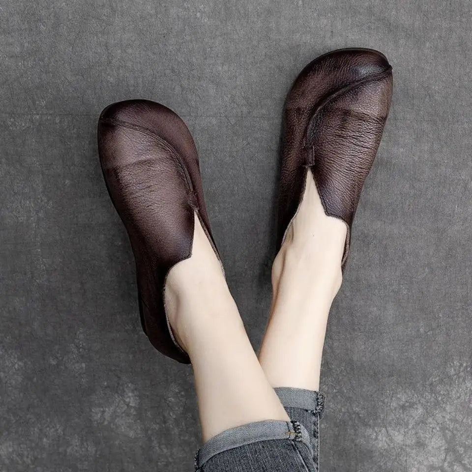 High quality Leather Women Flats Summer Shoes With Slip On C