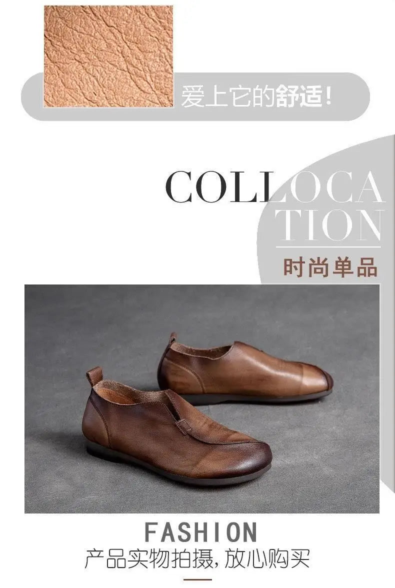 High quality Leather Women Flats Summer Shoes With Slip On C