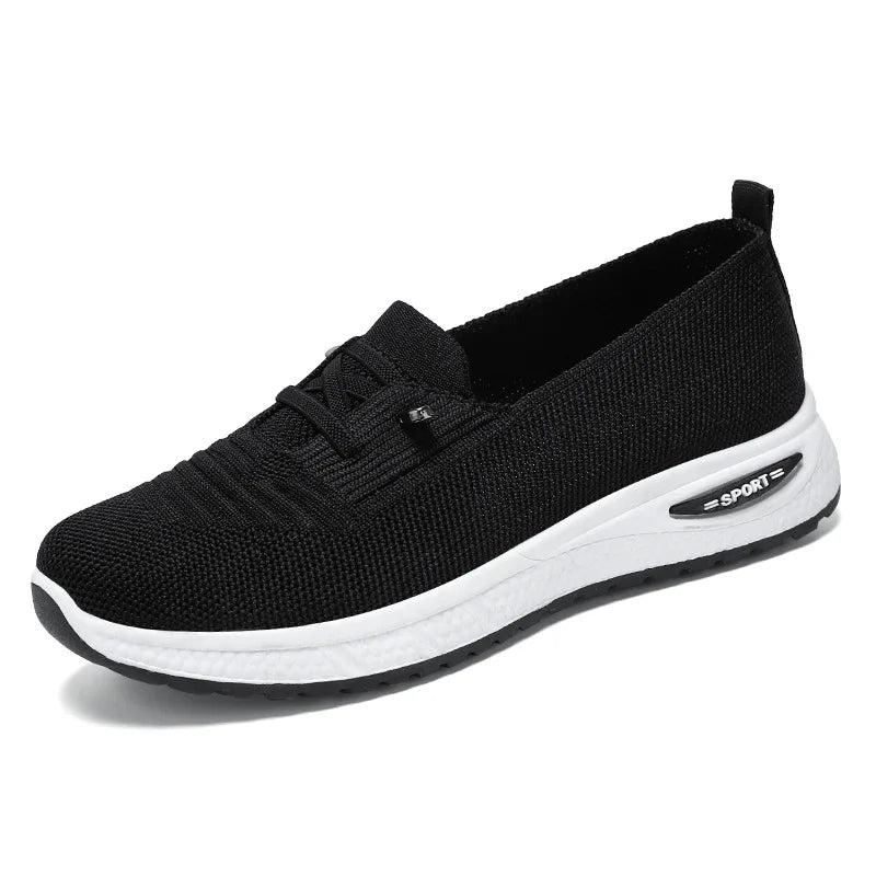 Women's Breathable Knitted Mesh Slip-On Sneaker Woman Lace Up Orthopedic Low Top Soft Loafer Shoes Big Size 43 Platform Trainers