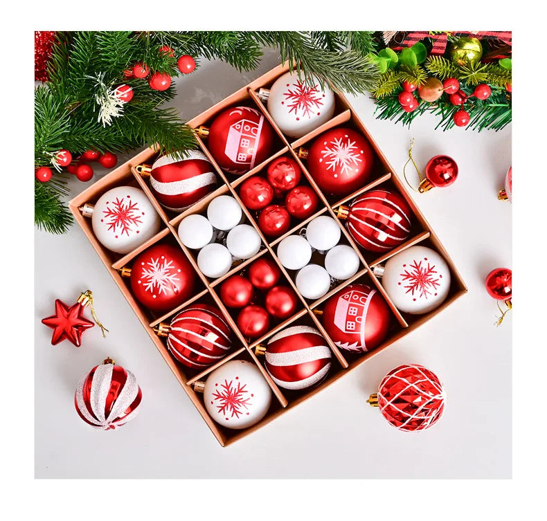 44pcs Christmas Baubles Set – Painted & Electroplated