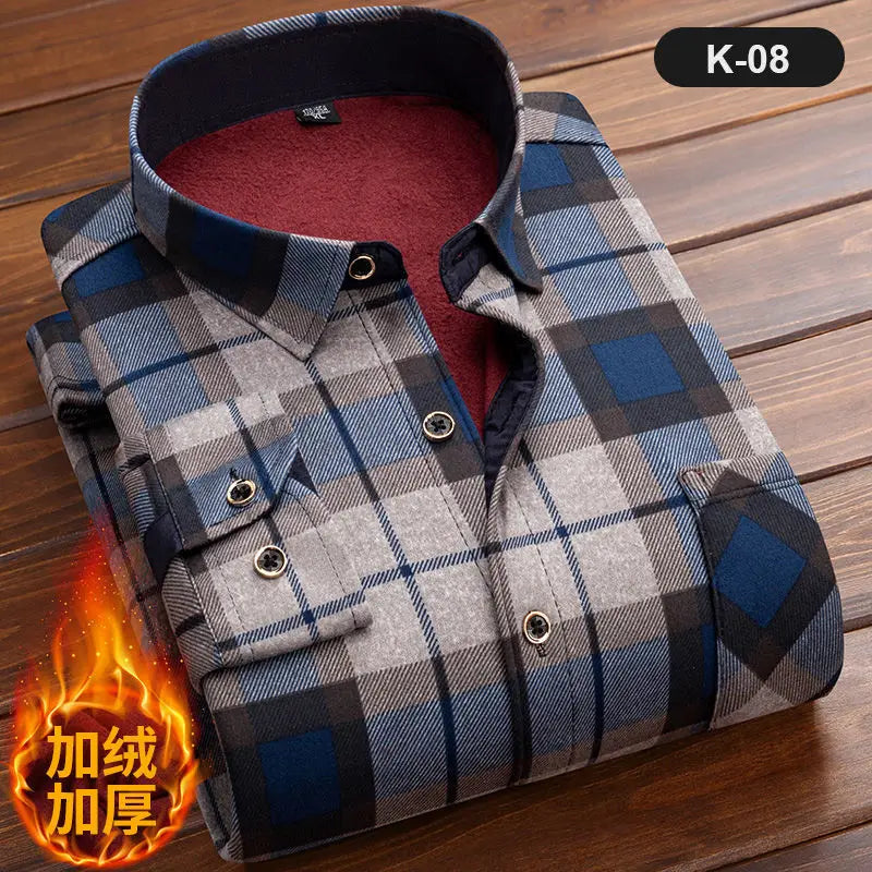 2024 Men Fleece Shirt New Autumn Winter Male Long Sleeve Pla