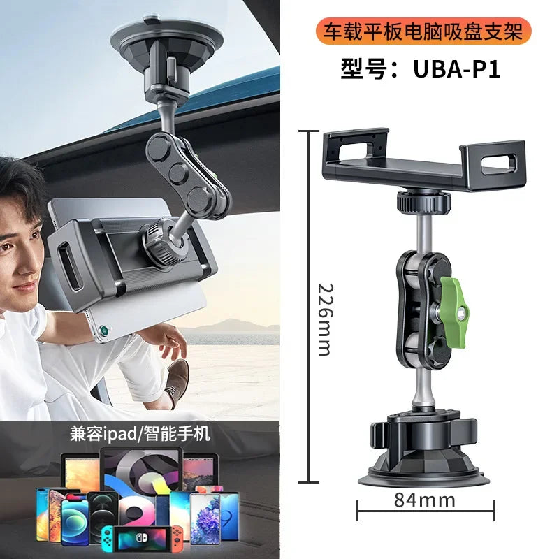 Aluminum Alloy Car Tablet Support 360° Rotation Adjustable Stand with Suction Cup Mount for 4-12.9 Inch Tablets Mobile Phones