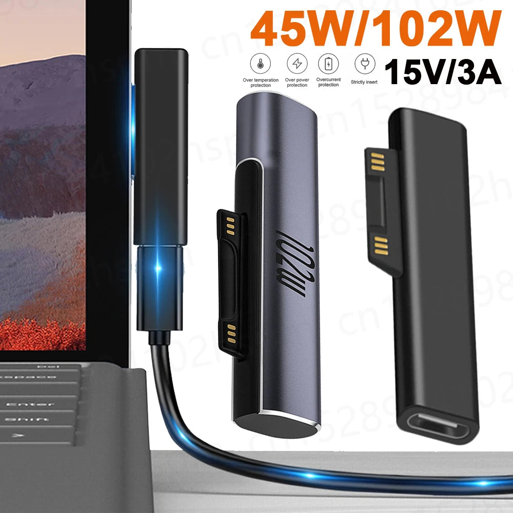 45W/102W 15V 3A USB C Power Supply Charger Adapter Cable For Microsoft Surface Pro 7 6 5 4 3 Type C PD Tablet Fast Charging Plug