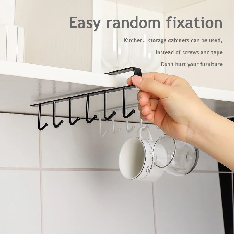 6 Hook Coffee Cup Mug Holder Black White Hooks Shelf Multifu