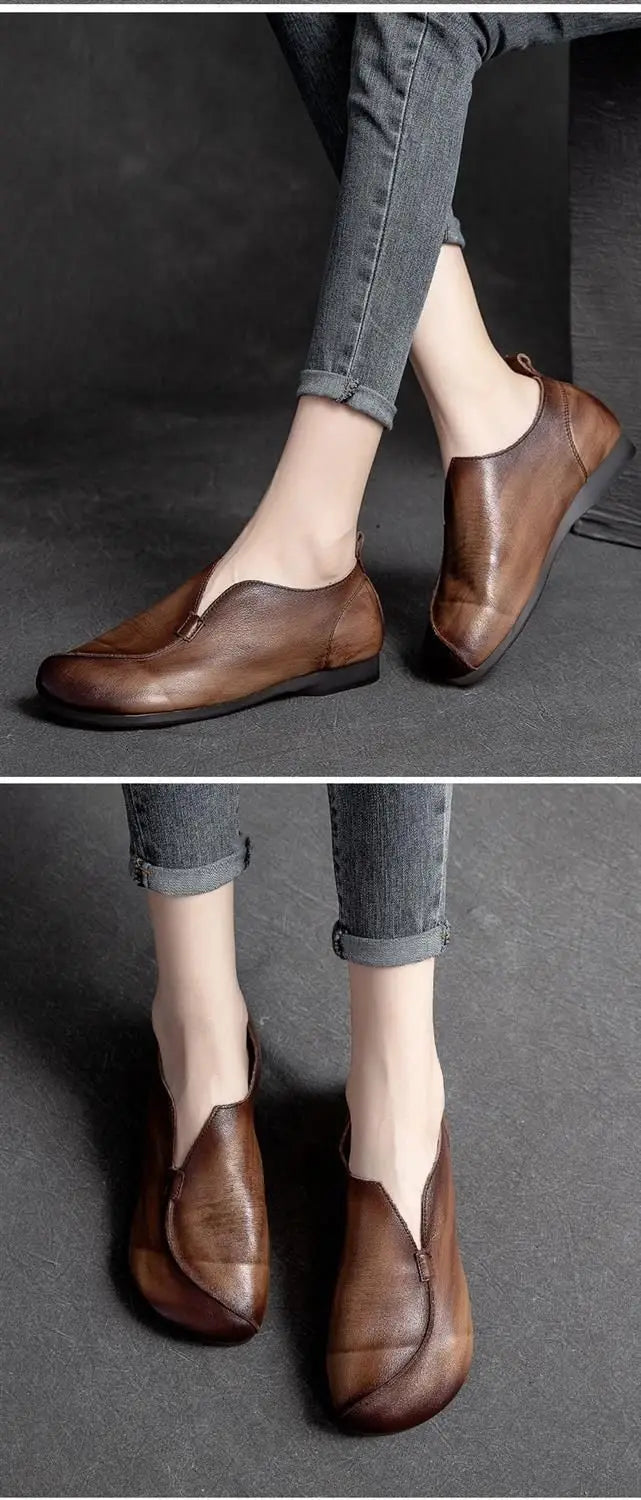 High quality Leather Women Flats Summer Shoes With Slip On C
