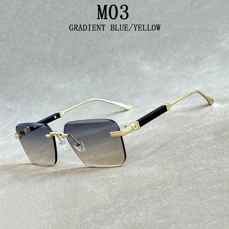 Designer Sunglasses For Men Vintage Rimless Sunglasses Women Trendy Luxury Square Fashion Glasses Vintage Gafas De Sol Hombre