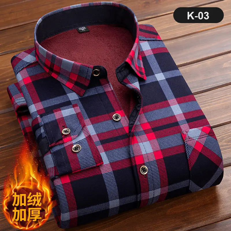 2024 Men Fleece Shirt New Autumn Winter Male Long Sleeve Pla