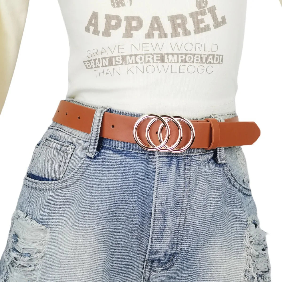 Women's Belt Trend Triple Round Buckle Belt Simple Versatile