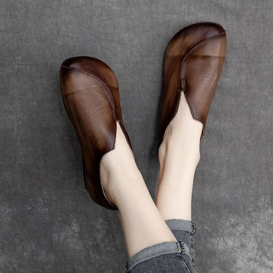 High quality Leather Women Flats Summer Shoes With Slip On C