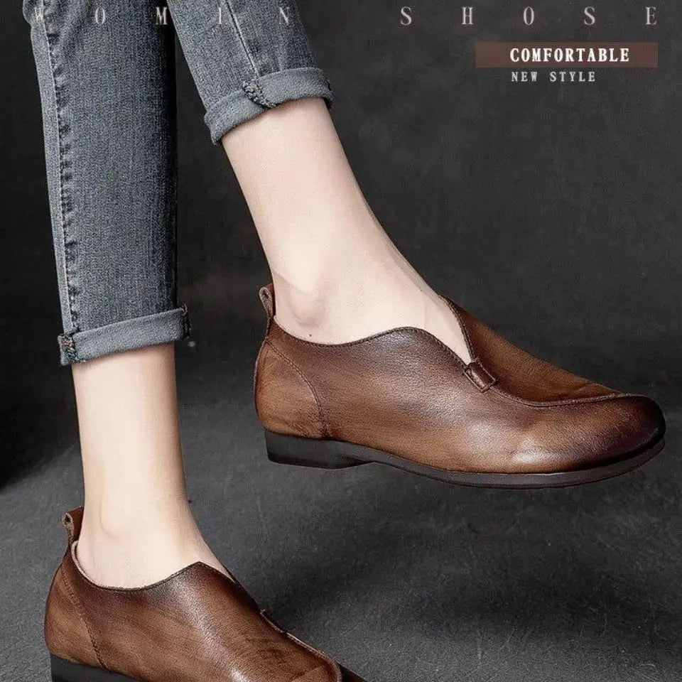High quality Leather Women Flats Summer Shoes With Slip On C