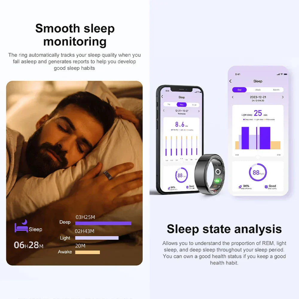 Titanium Steel Smart Ring with Health Monitoring, IP68 Water
