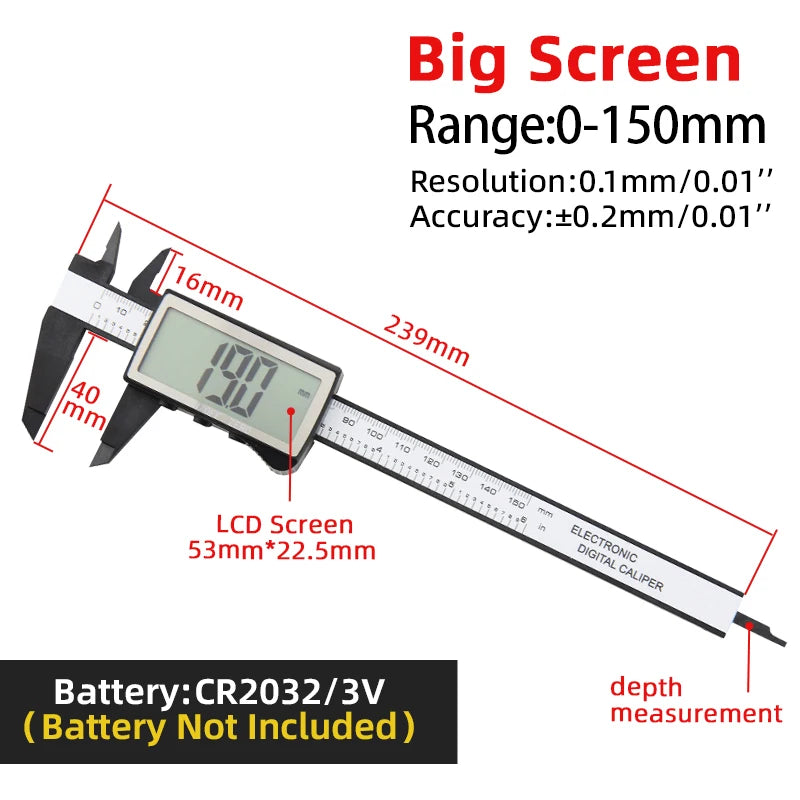 Digital Caliper Electronic Plastic Calipers Vernier Measuring Tools Carpentry Tool Ruler Large Screen Pachometer Digital Caliber