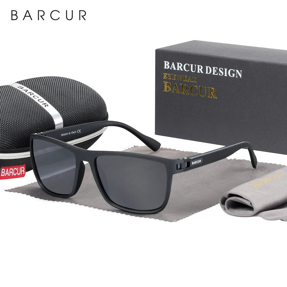 BARCUR TR90 Polarized Sunglasses Driving Square Sun Glasses