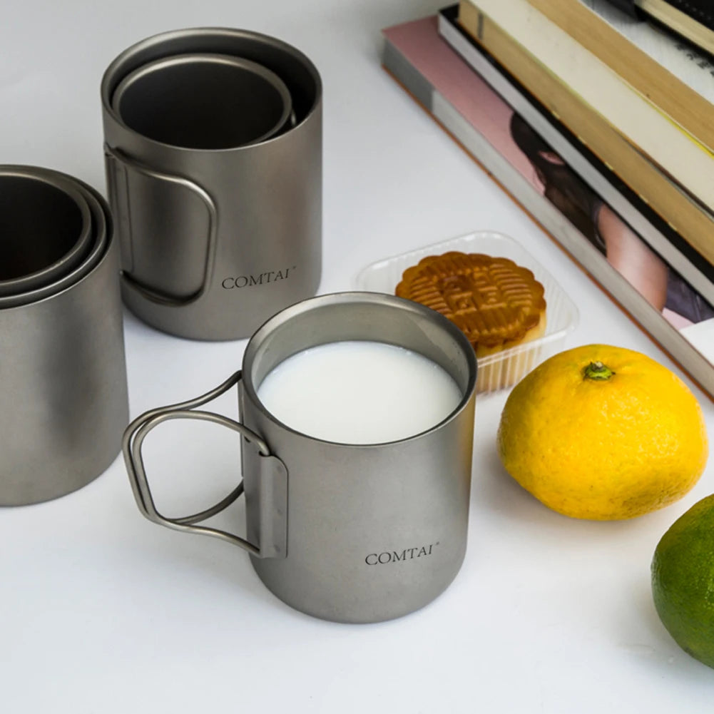 1pc Titan-ium Cup With Drawstring Sack Double Wall Insulates