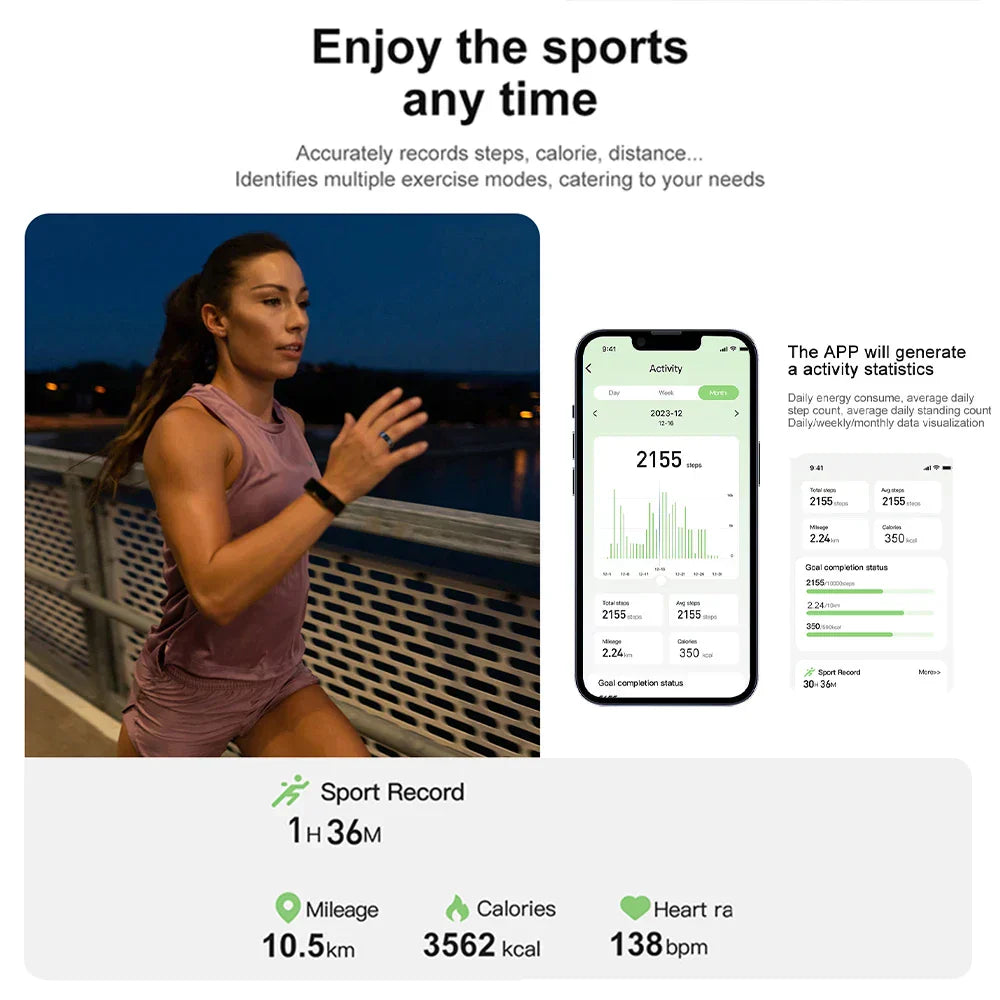 Titanium Steel Smart Ring with Health Monitoring, IP68 Water
