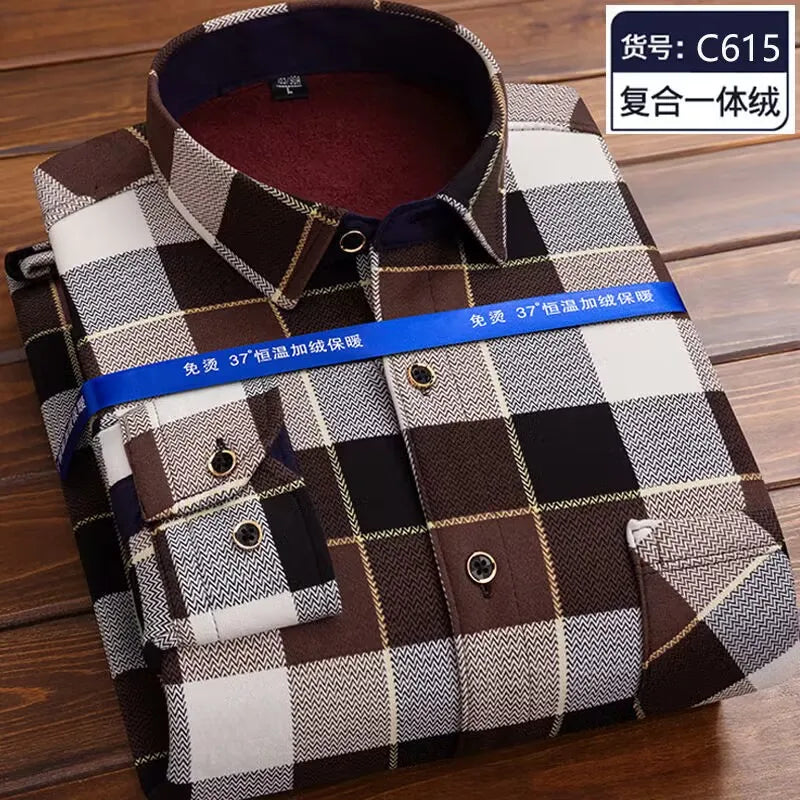 2024 Men Fleece Shirt New Autumn Winter Male Long Sleeve Pla