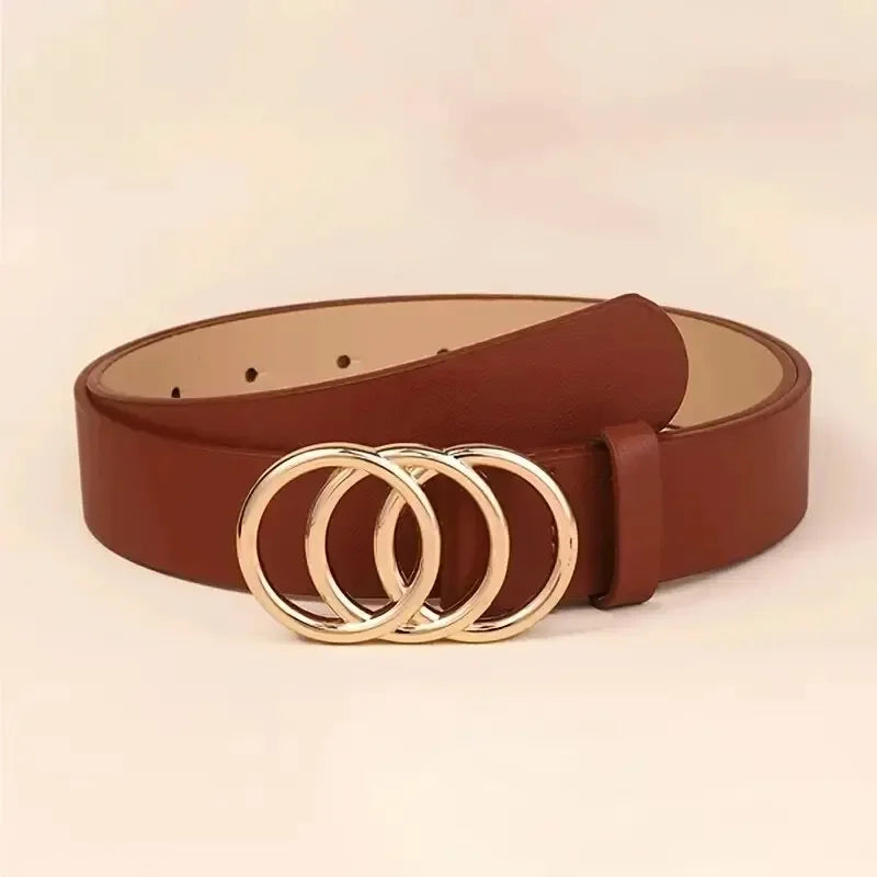 Women's Belt Trend Triple Round Buckle Belt Simple Versatile