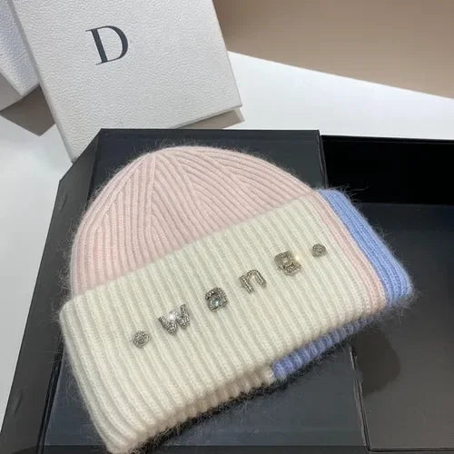 New Color Matching Beanies for Women Rabbit Fur Soft Fluffy