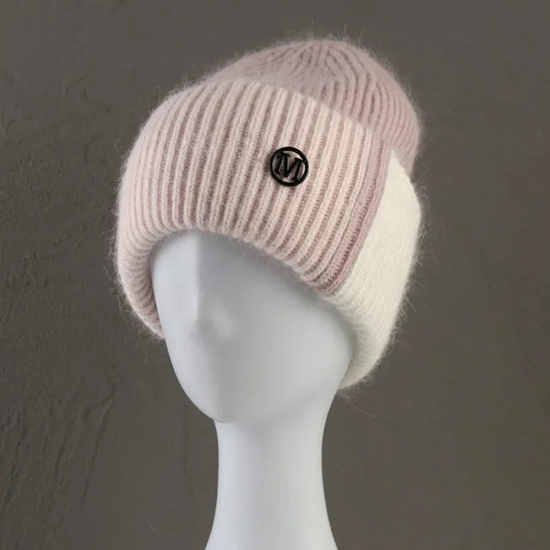 New Color Matching Beanies for Women Rabbit Fur Soft Fluffy