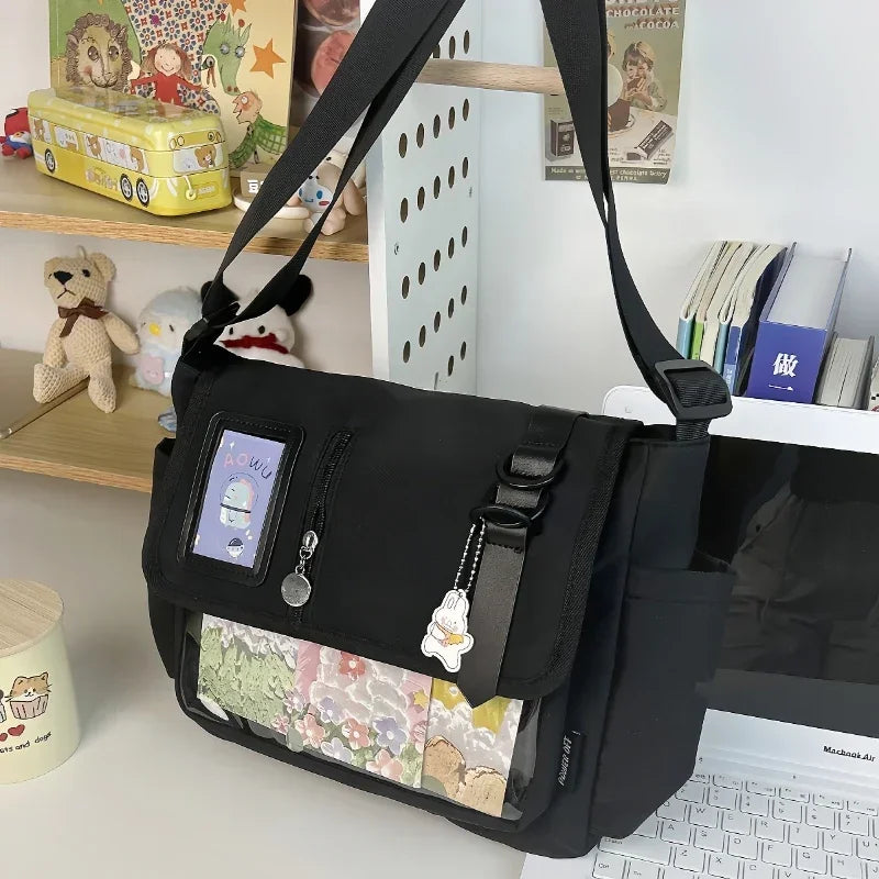 Y2K Japanese Harajuku School Bags for Teenage Girls New 2025 Transparent Itabag Crossbody Bag DIY Badges Display Plate Ita Bag