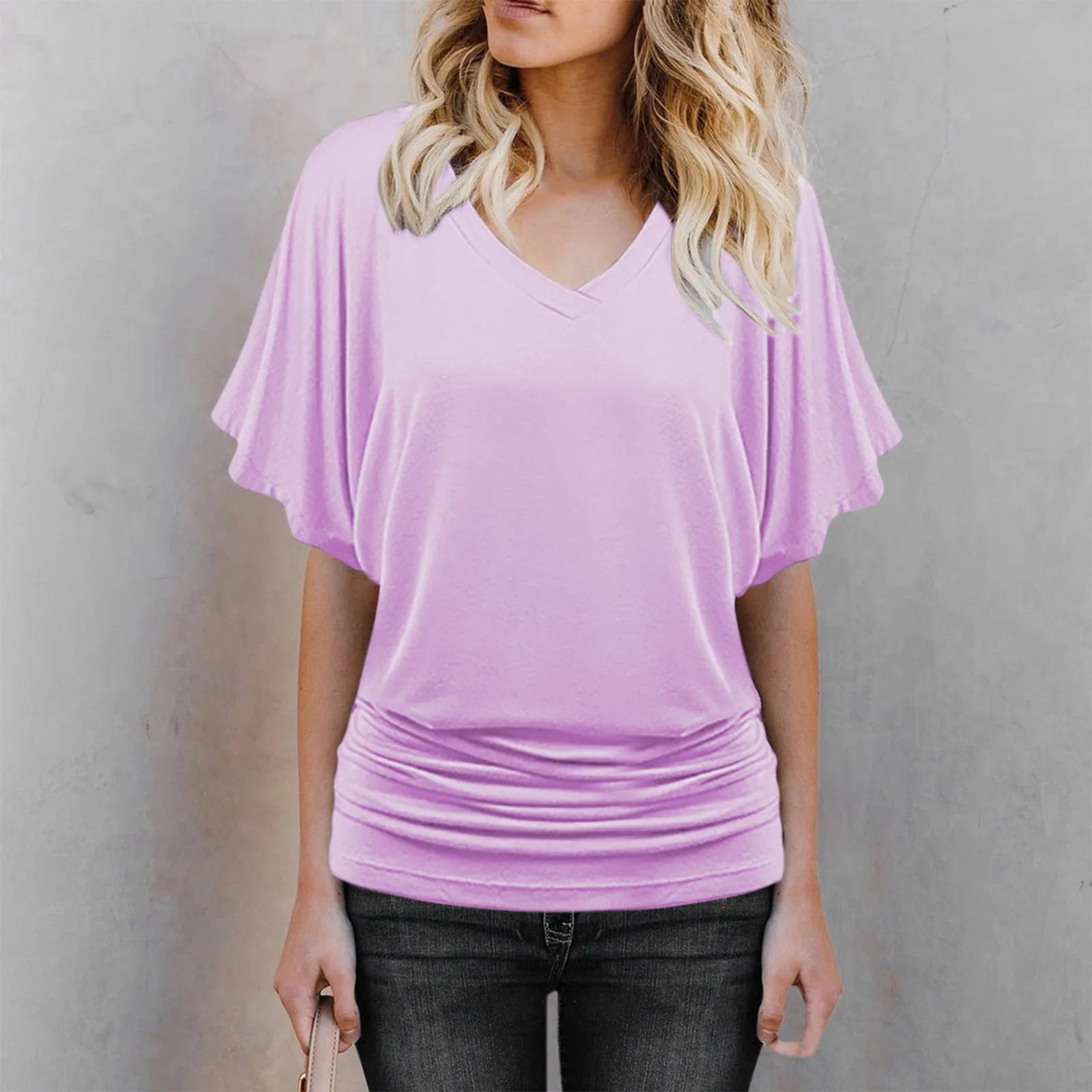 Soft Pleated Summer Bating Short Sleeved V