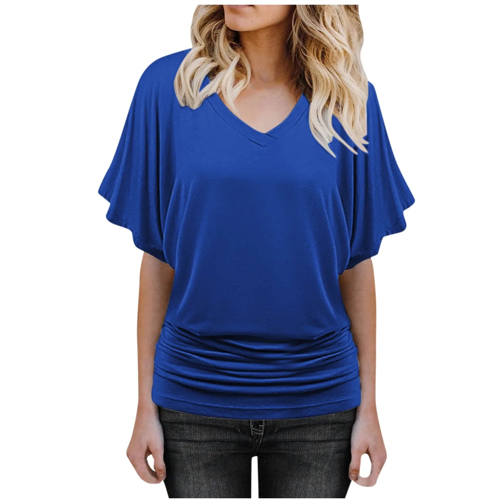 Soft Pleated Summer Bating Short Sleeved V