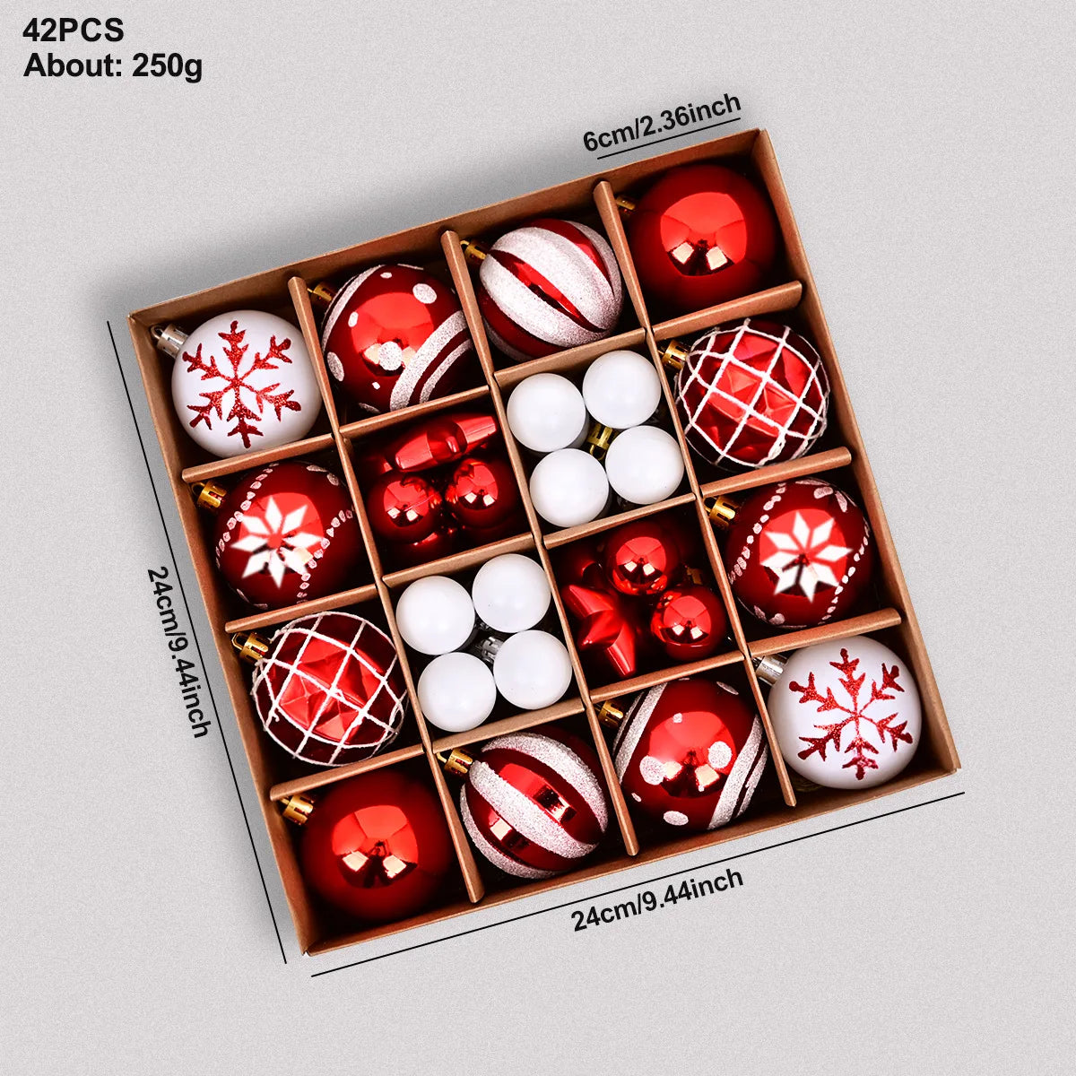 44pcs Christmas Baubles Set – Painted & Electroplated