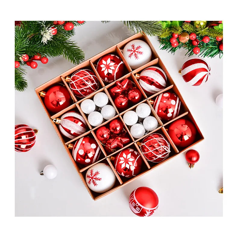 44pcs Christmas Baubles Set – Painted & Electroplated