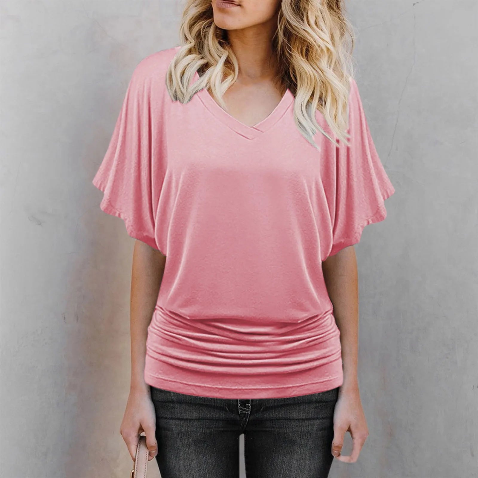 Soft Pleated Summer Bating Short Sleeved V