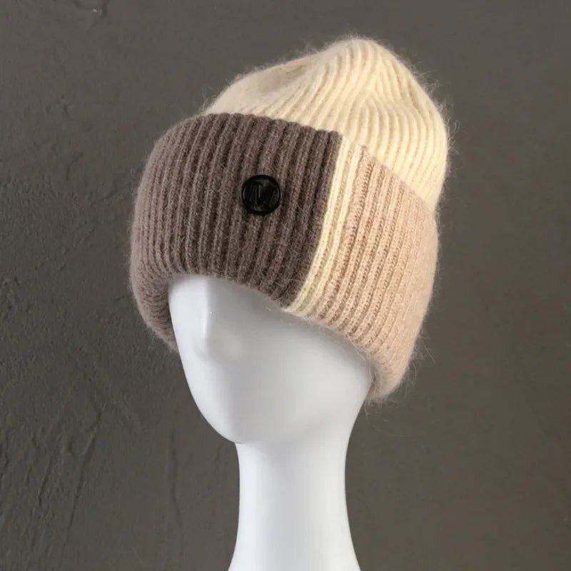 New Color Matching Beanies for Women Rabbit Fur Soft Fluffy