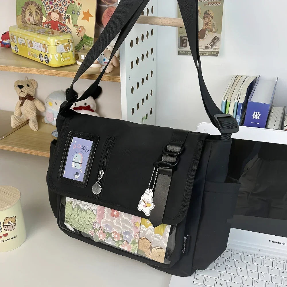 Y2K Japanese Harajuku School Bags for Teenage Girls New 2025 Transparent Itabag Crossbody Bag DIY Badges Display Plate Ita Bag