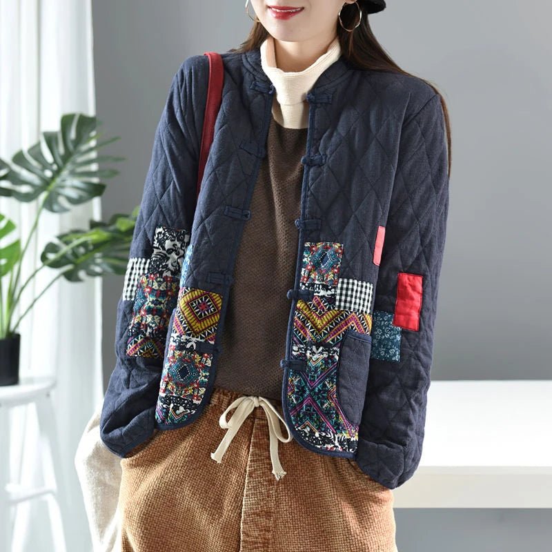Autumn Winter Arts Style Women Long Sleeve Vintage Short Coat Patchwork Cotton Linen Single Breasted Thicken Jackets S407 - Jasmind Stores