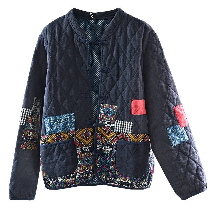 Autumn Winter Arts Style Women Long Sleeve Vintage Short Coat Patchwork Cotton Linen Single Breasted Thicken Jackets S407 - Jasmind Stores